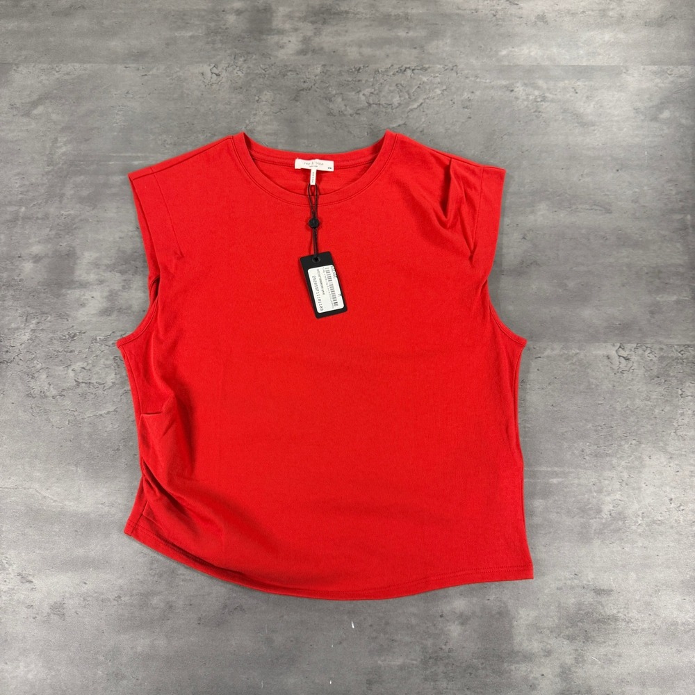 rag & bone Mica Cropped Tank Tee Women M Red Muscle T Shirt Ruched Side NEW $130